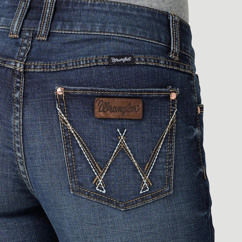 "Wrangler Retro Mae women's jean rear close up stitching detail"