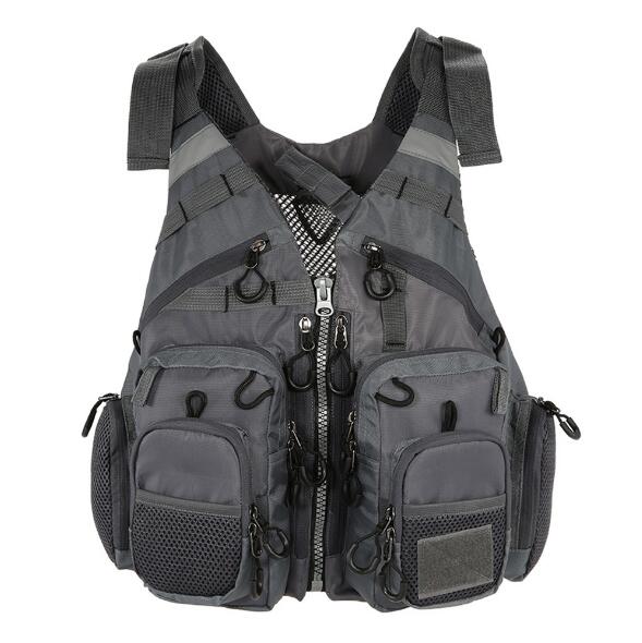 "Outdoor Sport Fishing Life Vest Men's Breathable - Gray Front View"