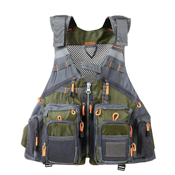"Outdoor Sport Fishing Life Vest Men's Breathable - Green Alt Front View"