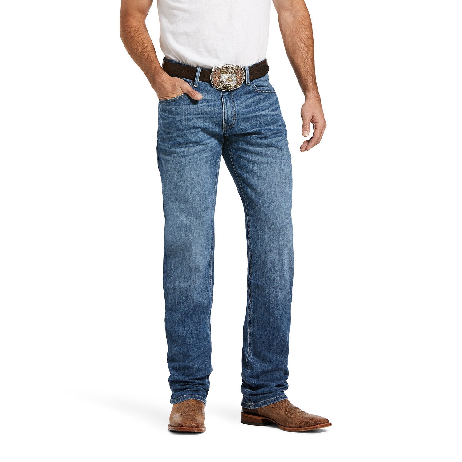"Ariat Men's M2 Relaxed Stretch Legacy Boot Cut Jean - Front View"