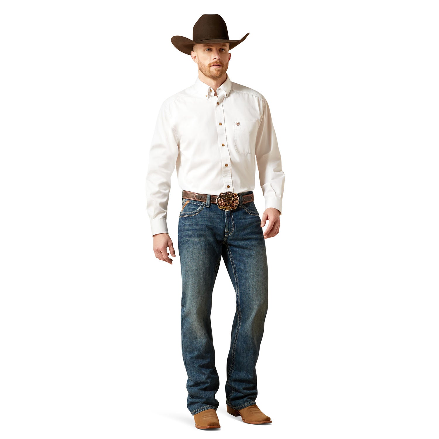 "Ariat Men's M4 Boundary Boot Cut Jean - Front View"