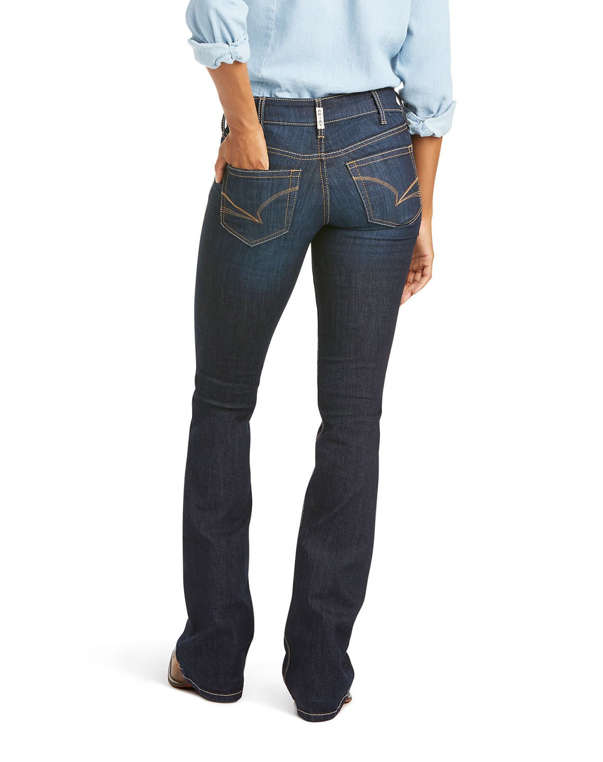 "Ariat Women's REAL Mid Rise Arrow Fit Jocelyn Boot Cut Jean - Rear View"