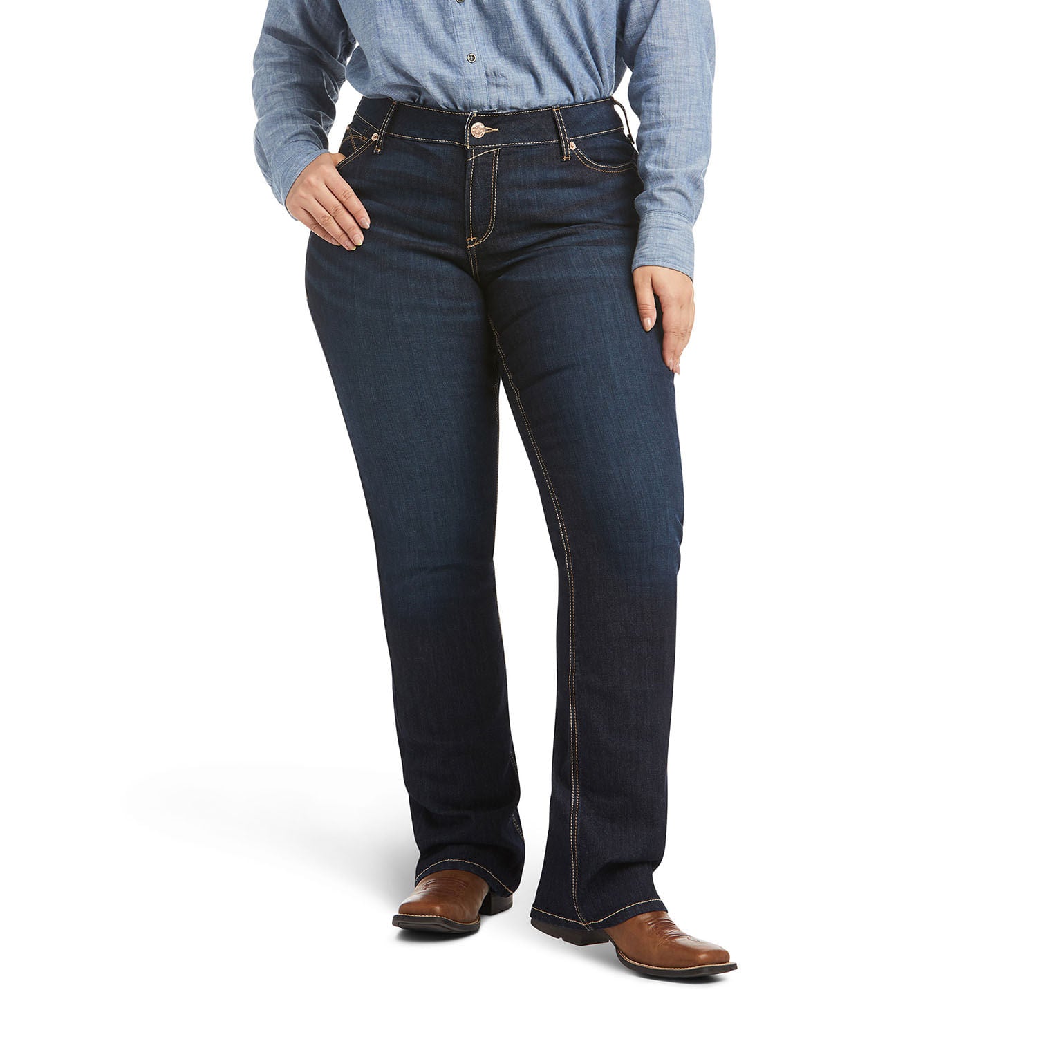 "Ariat Women's REAL Mid Rise Arrow Fit Jocelyn Boot Cut Jean - Rear View"