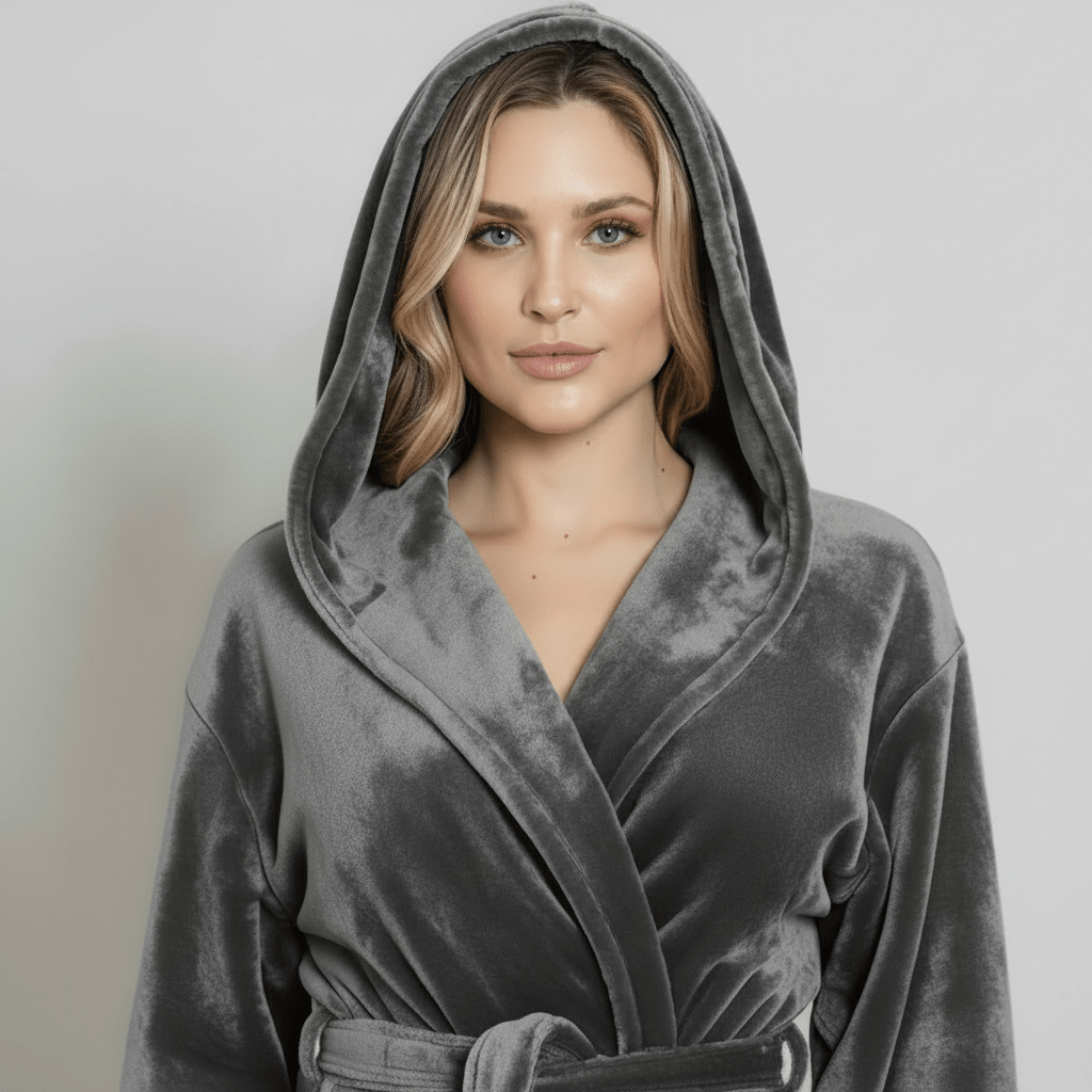 Women’s Plush Hooded Robe - Spa-Worthy Comfort at Home RobesLotus Linen- Bourbon Thrifters