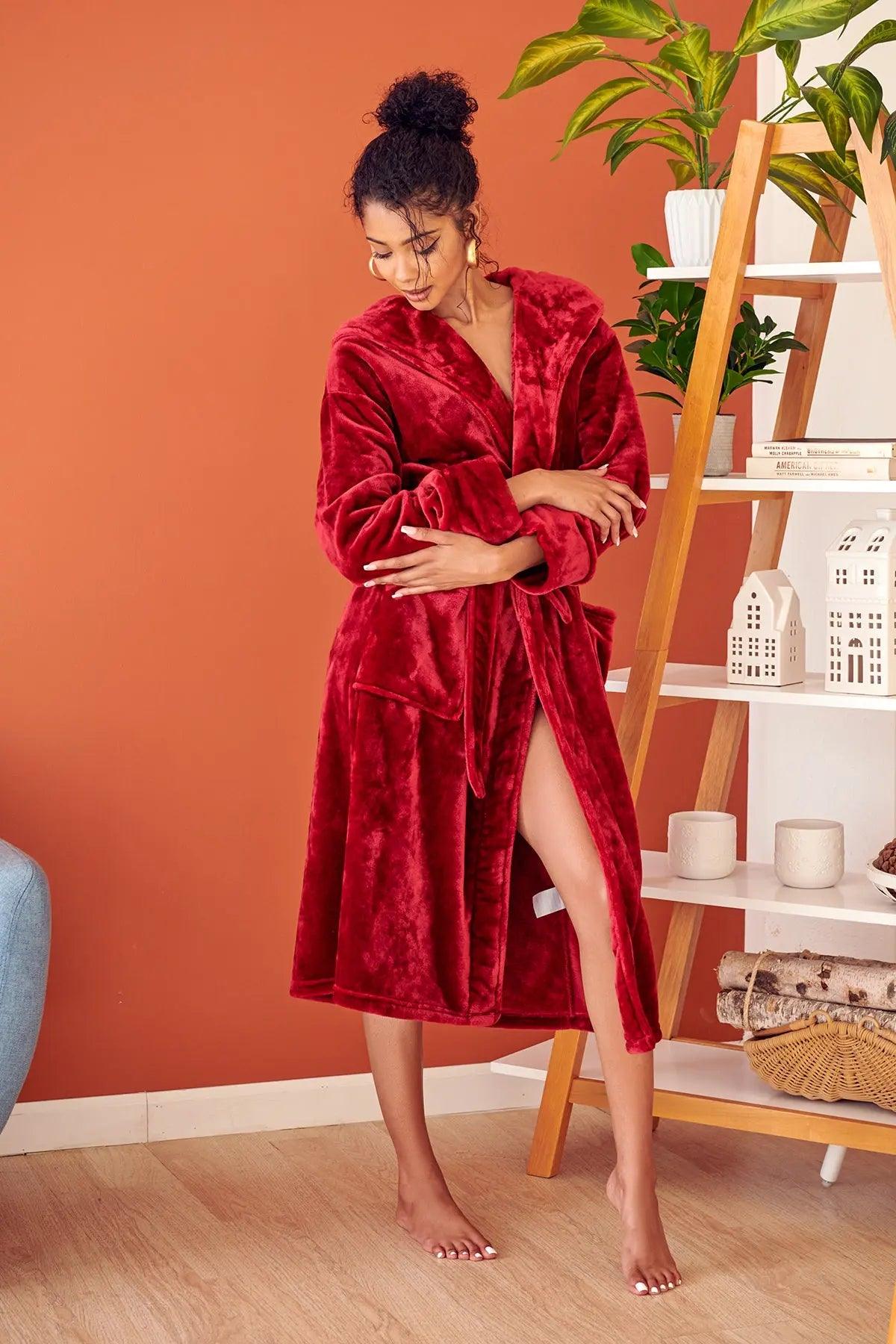 Women’s Plush Hooded Robe - Spa-Worthy Comfort at Home RobesLotus Linen- Bourbon Thrifters