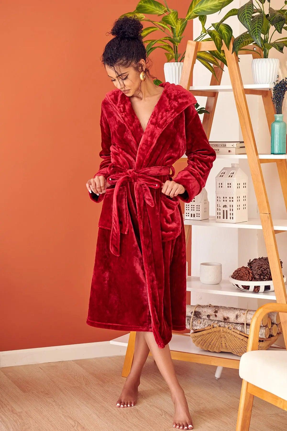 Women’s Plush Hooded Robe - Spa-Worthy Comfort at Home RobesLotus Linen- Bourbon Thrifters