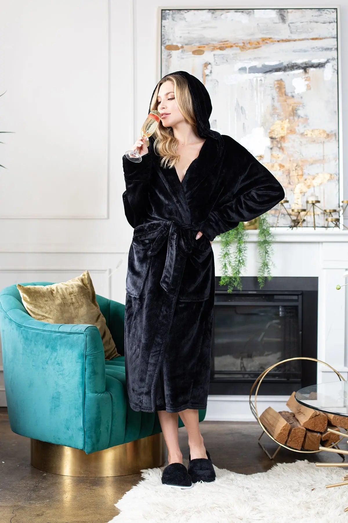 Women’s Plush Hooded Robe - Spa-Worthy Comfort at Home RobesLotus Linen- Bourbon Thrifters
